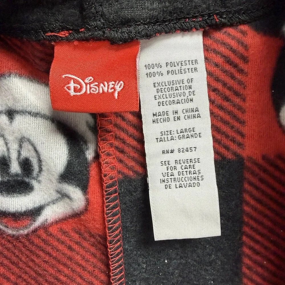 Disney Mickey Mouse Buffalo Plaid One Piece Pajamas L NWT - Picture 5 of 11